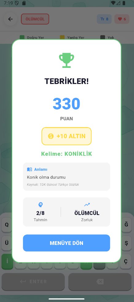 Oyun sonu tebrikler ekranı